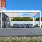 Waterproof Motorized Solar Outdoor Pavilion Gazebo with Side Curtain Garden Patio Backyard Pergola