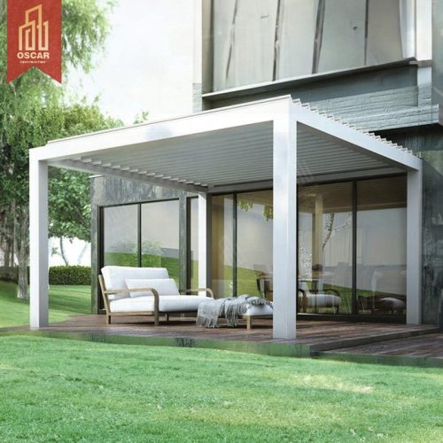 Remote Control Smart Aluminum Waterproof Roof Louver Luxury Terrace Solar Pergola Hotel Outdoor Garden Patio Pergola
