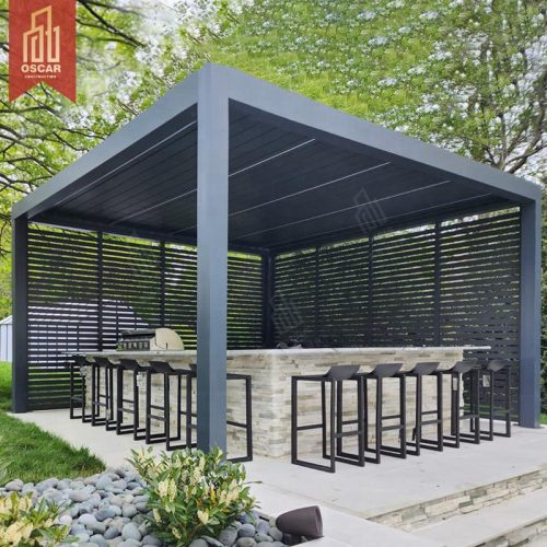 Rproof and Heavy - Duty Terrace Aluminum Pergola with Flat Louvre Roof Ce - Certified Motor Outdoor Patio Garden Balcony Pergola