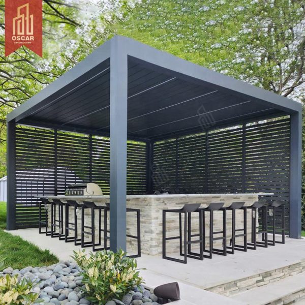 Rproof and Heavy – Duty Terrace Aluminum Pergola with Flat Louvre Roof Ce – Certified Motor Outdoor Patio Garden Balcony Pergola