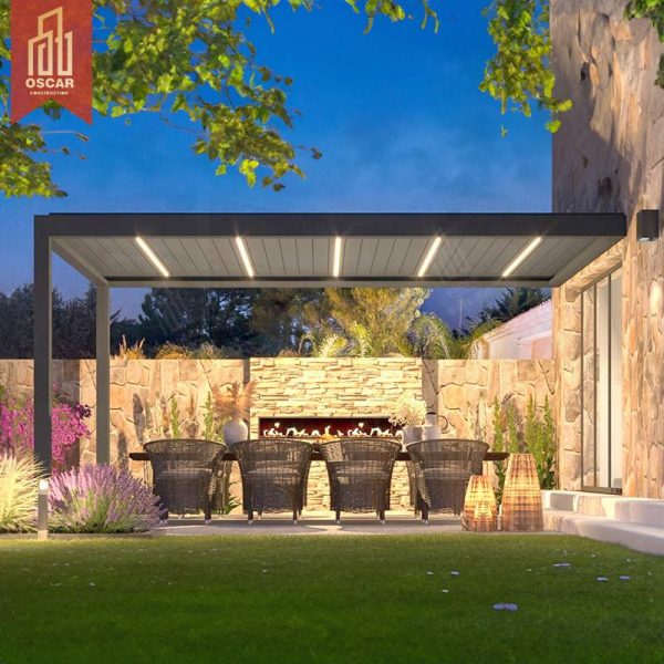 Waterproof & Electric Outdoor Aluminum Louvre Awning Garden Patio and Poolside Bioclimatic Gazebo Cover Modern Design Pergola