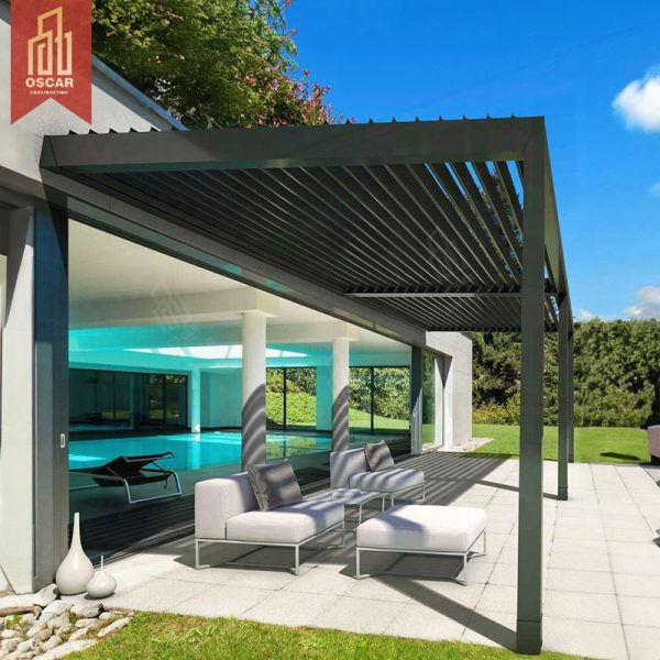 Motorized Adjustable Aluminum Pergola Louvre Roof Garden Patio and Outdoor Dining Area Pergola