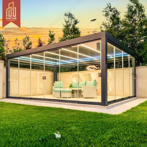 Wholesale Bioclimatic Aluminum Patio Shelter 3X3 4X3 5X4 6X4 Sizes Led – Lit Ideal Cabanas Backyards Patios Pergola