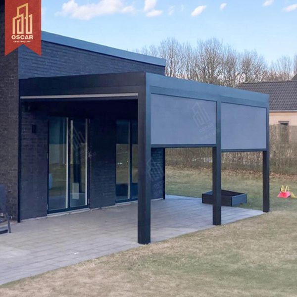 Outdoor Motorized Adjustable Ventilation Waterproof Louvered Canopy Shelter Garden Patio Balcony 4X4 6X4 with Zip Screen Pergola