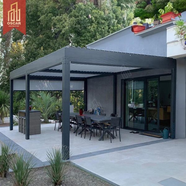 Outdoor Aluminium Pergola with Waterproof Louver Roof Sliding Glass Doors Ideal Garden Patio Backyard Pergola