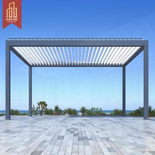 Motorised Waterproof Aluminum Pergolas with Led Lights Luxury Outdoor Gazebo Garden Patio Backyard Outdoor Shade Pergola