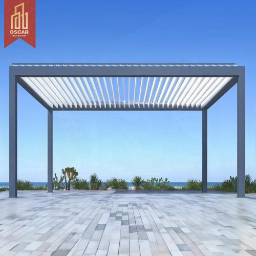 Of Remote - Controlled Motorized Aluminium Roof Louvers with Sliding Glass Doors Bioclimatic System Garden Patio Balcony Pergola