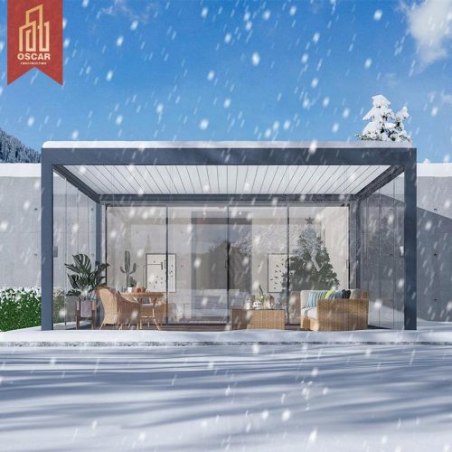 Waterproof Windproof Smart Motorized Aluminium Outdoor Gazebo European Style For Courtyard Outdoor Use Pergola