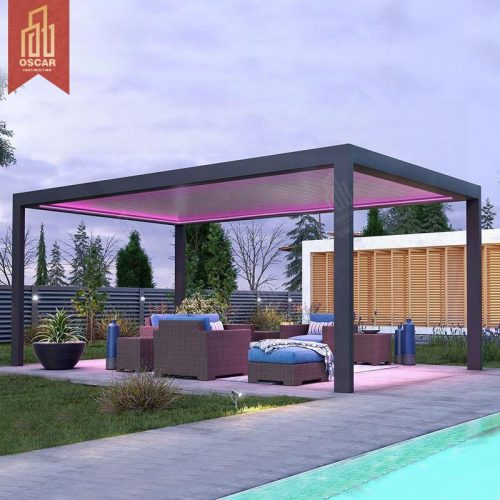 4X6M Customized Adjustable Waterproof Gazebo Garden Motorized Pergola with Aluminum Louvered Roof Outdoor Backyard Patio Pergola