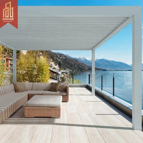 Of Remote - Controlled Motorized Aluminium Roof Louvers with Sliding Glass Doors Bioclimatic System Patio Garden Terrace Pergola