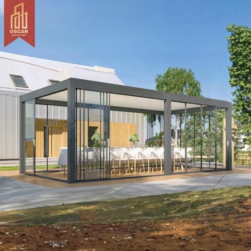 Waterproof Motorized Solar Outdoor Pavilion Gazebo with Side Curtain Garden Patio Backyard Pergola