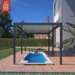 Rproof and Heavy - Duty Terrace Aluminum Pergola with Flat Louvre Roof Ce - Certified Motor Outdoor Patio Garden Balcony Pergola