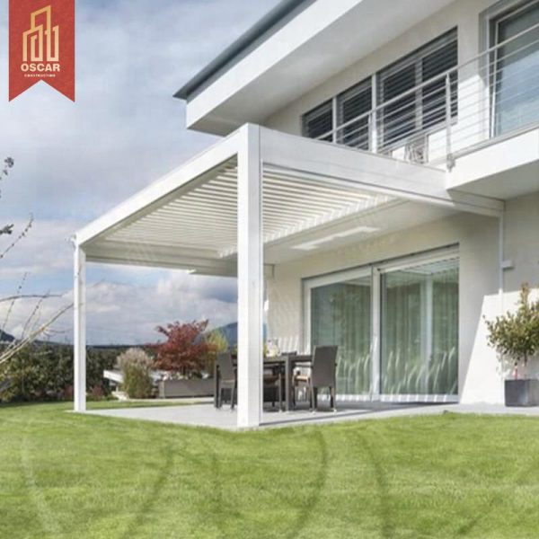 Eet Louvered Waterproof Pergola Patio Cover Backyard Garden Poolside with Adjustable Shading Ventilation Outdoor Shelter Pergola