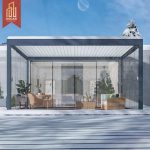Rproof and Heavy - Duty Terrace Aluminum Pergola with Flat Louvre Roof Ce - Certified Motor Outdoor Patio Garden Balcony Pergola