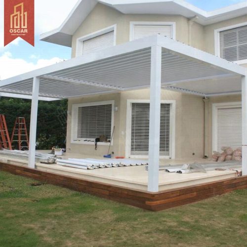 Motorized Fully Retractable Aluminum Louvre Roof Garden Patio Balcony Bioclimatic Shading Structure Outdoor Shelter Pergola