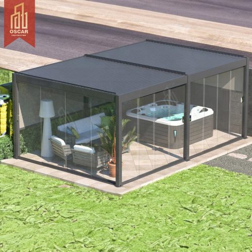Adjustable Customized Modern Bioclimatic Outdoor Aluminium Louver Glass Pergola Garden Patio Backyard Oasis Pergola