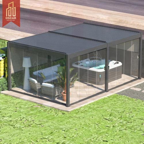 European Style Modular Freestanding Gazebo Cabana with Side Screen Patio Sunshine Garden Pergola