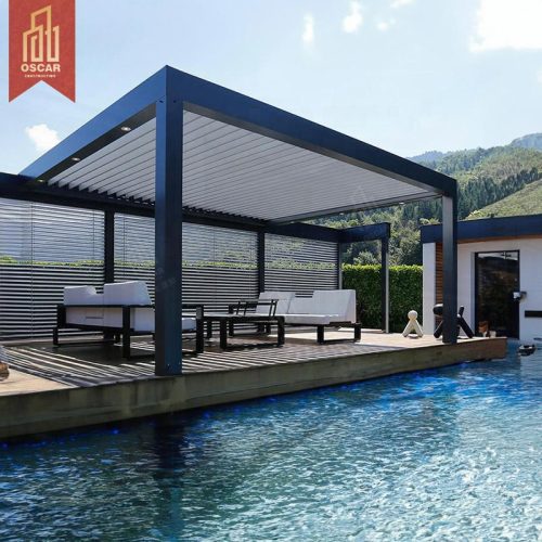 Smart Waterproof Luxury Modern Louvered Roof Bioclimatic Pergola with Zipped Blinds Garden Patio Backyard Pergola