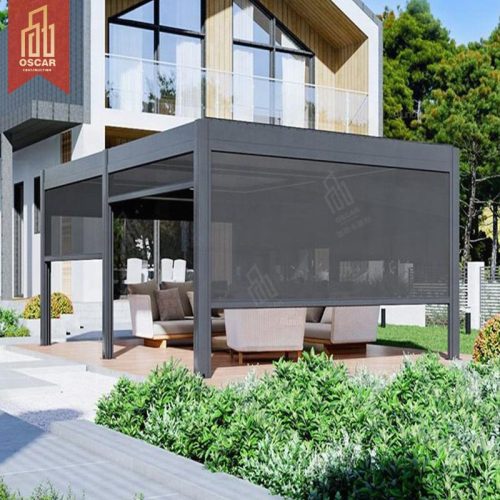 Struttura in alluminio motorizzata, design elegante e durevole, spaziosa tenda da sole per esterni, pergolato da giardino, patio e cortile.