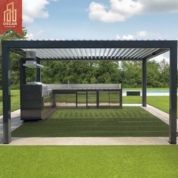 Remote Control Movable Louvered Shade Canopy Home Patio Garden Outdoor Pergola