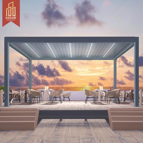 Spacious Bioclimatic Design Aluminium Contemporary Pergola with Sliding Glass Doors Garden Patio Backyard Pergola
