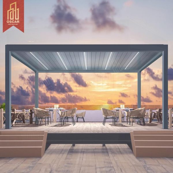 Motorized Remote – Controlled Bioclimatic Outdoor Louvre Arches Roof Garden Shed Kitchen in Outdoor Scenes Pergola