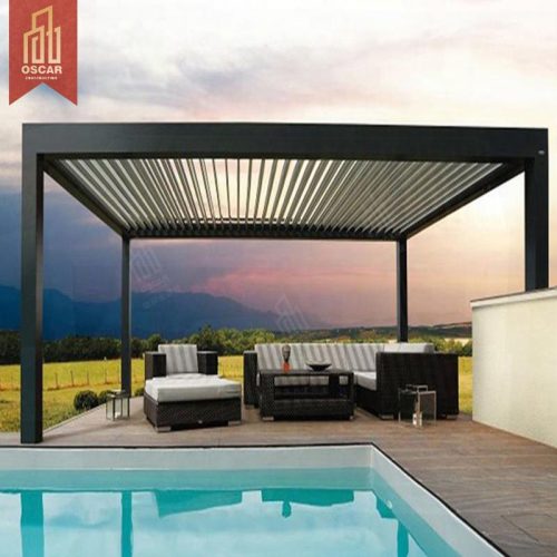 Motorised Waterproof Aluminum Pergolas Gazebo with Led Lights Backyard Patio Garden Outdoor Shade Luxury Elegant Pergola