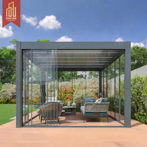Tdoor Waterproof Aluminium Bioclimatic Cover with Retractable Folding Design Garden Patio Terrace Aluminum Louvered Roof Pergola