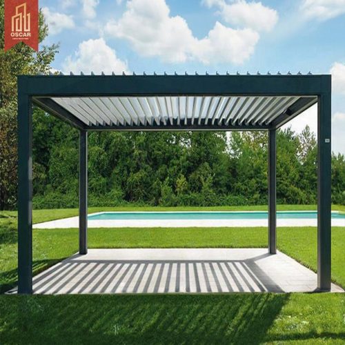 Motorized Electric Folding Louvered Bioclimatic Outdoor Aluminum Pergola with Adjustable Angle Garden Patio Balcony Pergola