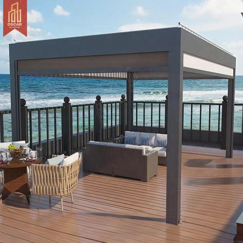 Motorised Waterproof Aluminum Pergolas with Led Lights Luxury Outdoor Gazebo Garden Patio Balcony Outdoor Shade Pergola