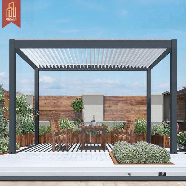 Waterproof Breathable Outdoor Motorized Canopy Pavilion with Led Lights Garden Patio Terrace Pergola
