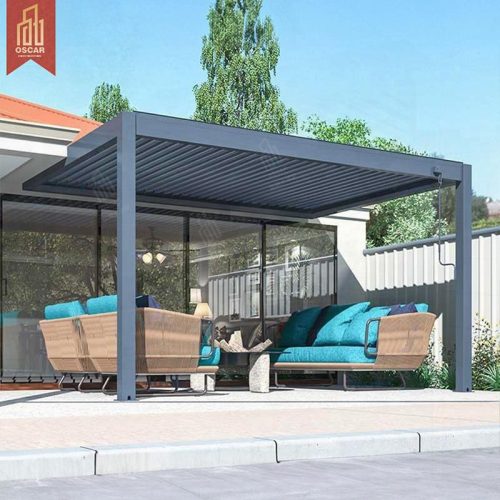 Aluminium Gazebo Bioclimatic Pergola with Sliding Doors Spacious Contemporary Outdoor Patio Garden Backyard Pergola