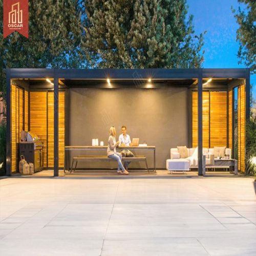Modern Outdoor Aluminum Pergola with Sun Shade and Party Function Ideal Hotel Bar Restaurant Events Pergola