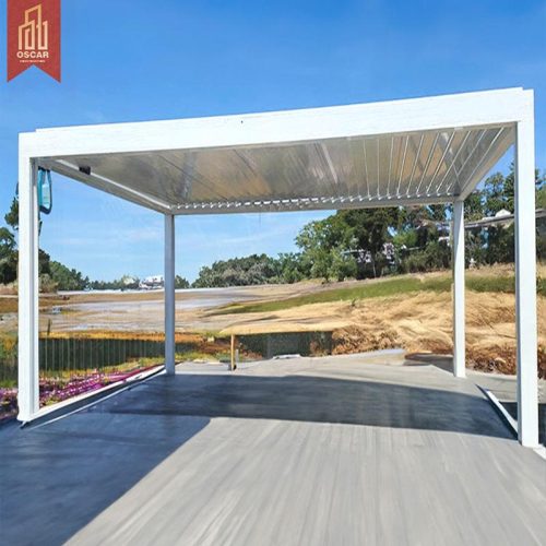 Smart Waterproof Luxury Modern Louvered Roof Bioclimatic Pergola with Zipped Blinds Garden Patio Poolside Pergola
