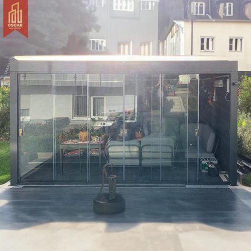 Bioclimatic Opening Aluminum Pergola with Sliding Glass Doors Modern Outdoor Furniture Villa Patio Garden Pergola