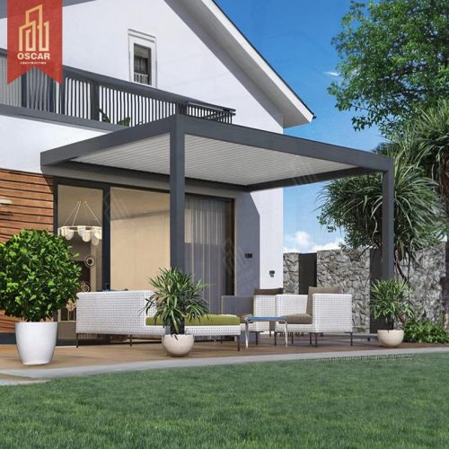Outdoor Louvered Aluminum Sun Shade Roof with Zip Screen Gardens Patios and Backyards Stylish Functional Pergola Gazebo Pergola