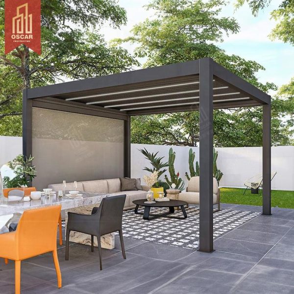 Outdoor Modern Metal Electric Louvered Bioclimatic Waterproof Uv Block Gazebo Pergola Garden Patio Backyard Pergola