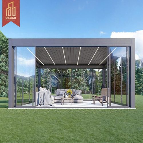 Modern Automatic Outdoor Patio Gazebo Bioclimatic Aluminium Arches with Opening Louvred Roof Garden Terrace Balcony Pergola