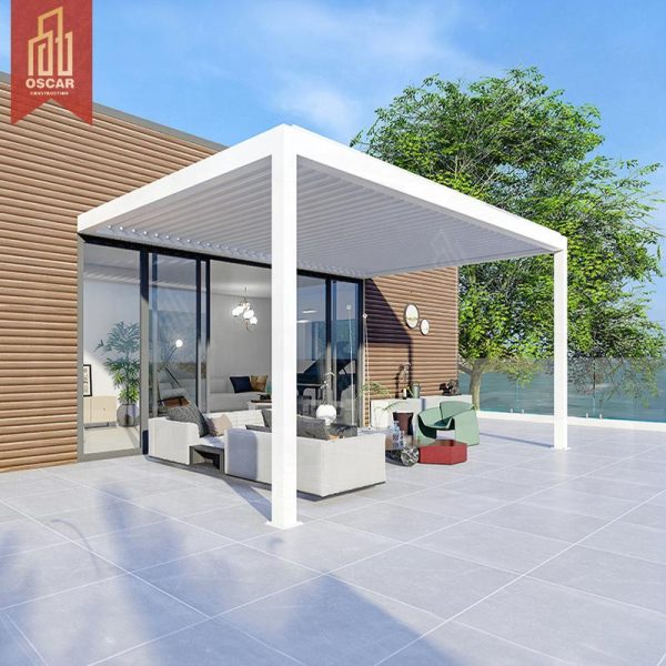 Outdoor Restaurant Waterproof Motorized Customized Louvered Shade Canopy Garden Patio Beach Pergola