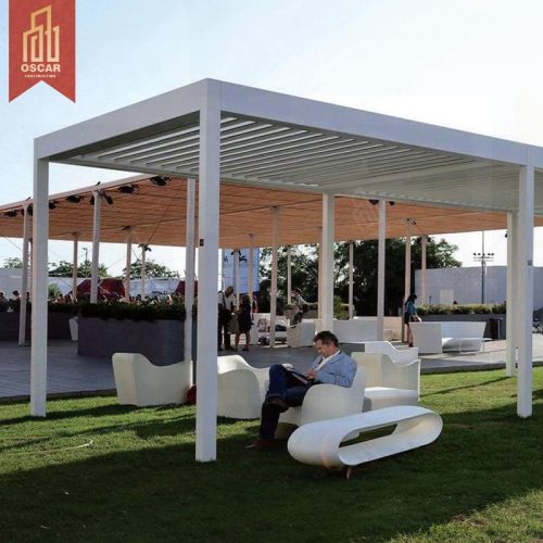 Spacious Bioclimatic Design Aluminium Contemporary Pergola with Sliding Glass Doors Garden Patio Backyard Pergola