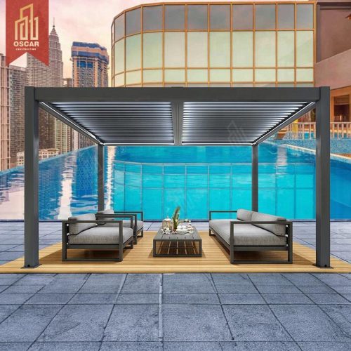 China Motorized Aluminum Profiles Louvre Pergola Bioclimatic Outdoor Solution Garden Patio Balcony Pergola