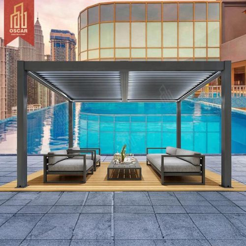Te - Controlled Motorized Aluminium Louvers with Sliding Glass Doors Garden Patio Balcony Bioclimatic Roof Shade Pergola Pergola
