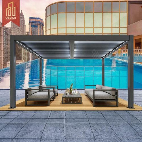 Motorized Adjustable Aluminium Outdoor Shade Structure with Side Protection Garden Patio Backyard Pergola