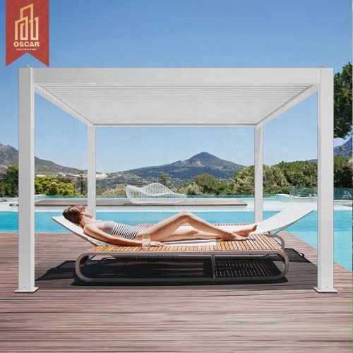 Outdoor Aluminium Pergola with Waterproof Louver Roof and Sliding Glass Doors Garden Patio Backyard Outdoor Shelter Pergola