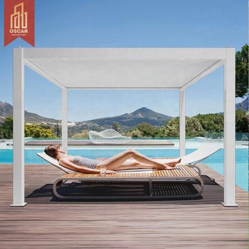 Outdoor Motorized Adjustable Ventilation Waterproof Louvered Canopy Shelter Garden Patio Balcony 4X4 6X4 with Zip Screen Pergola