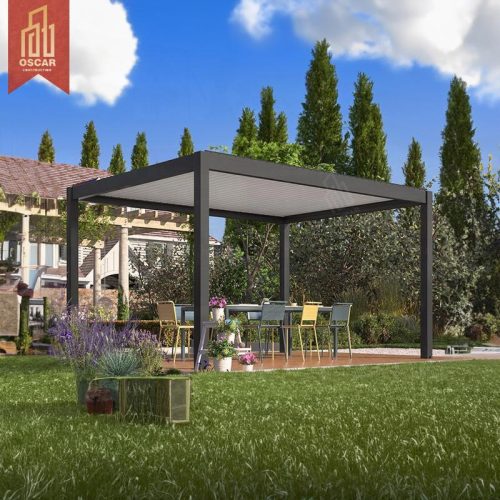 Outdoor Electric Motorized Louvered Sunshade Pergola Gardens Patios Backyards Diy Bioclimatic with Lights Pergola
