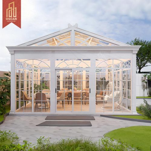 Popular Hot - Bent Curved Glass Sliding Open - Style Patio Sunroom with Triangular Roof Suitable Hotel Dining Tables Sunroom