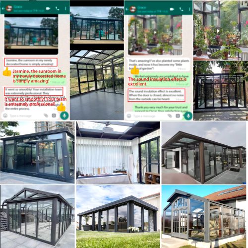 Popular Hot Bent Curved Glass Sliding Open Patio Sunroom with Triangular Roof Design Hotel Dining Tables Sunroom