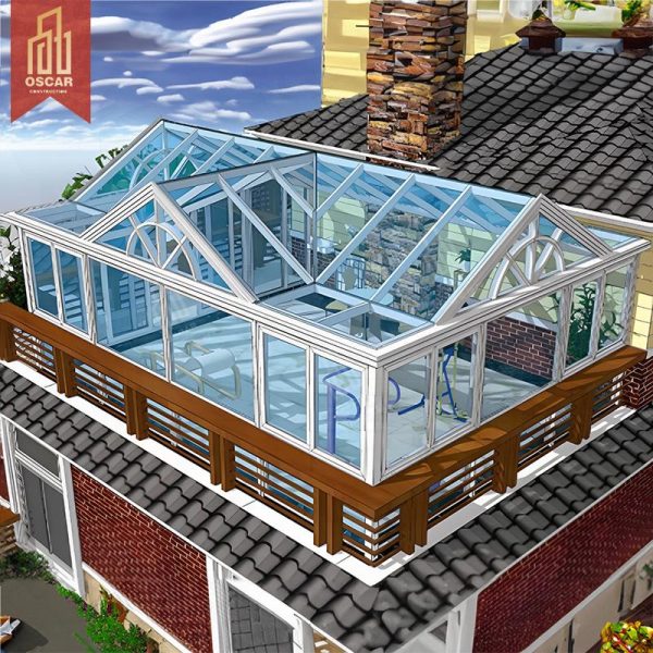 Aluminum Prefabricated Winter Garden Greenhouse with Triangular Roof Patio Balcony Yard Sunroom
