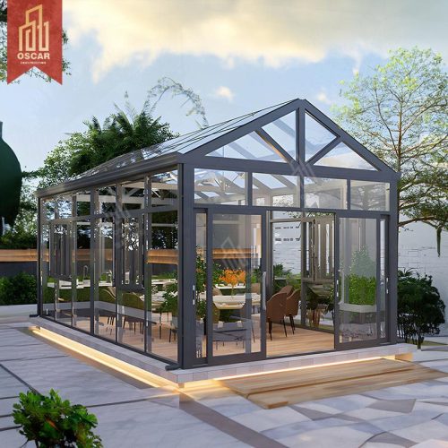 Luxury Metal Glass Pavilion Garden Outdoor White Backyard Greenhouse Tempered Glass Sunroom Sale Sunroom